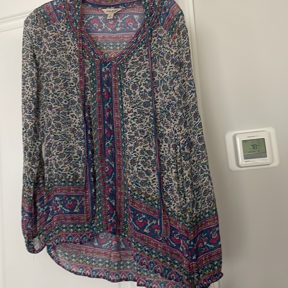 Lucky Brand Jewel Toned Tunic Blouse Size S Multicolored Boho Chic Whimsigoth - Picture 1 of 13